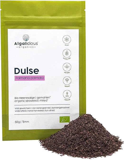 ALGALICIOUS Bio Dulse Flakes | 50 г | Хлопья дикорастущих водорослей из Северной Атлантики | Lapentang — веганский и безглютеновый продукт | Богат минералами и белком