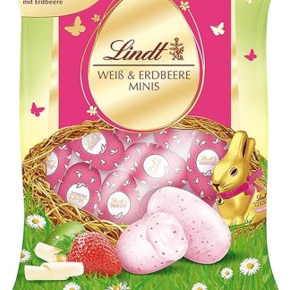 Шоколадные яйца Lindt с клубникой и белым шоколадом | пакет 100 г | шоколадные яйца с белым шоколадом и клубникой на Пасху | пасхальный шоколад | шоколадный подарок | пасхальные яйца | шоколадные яйца