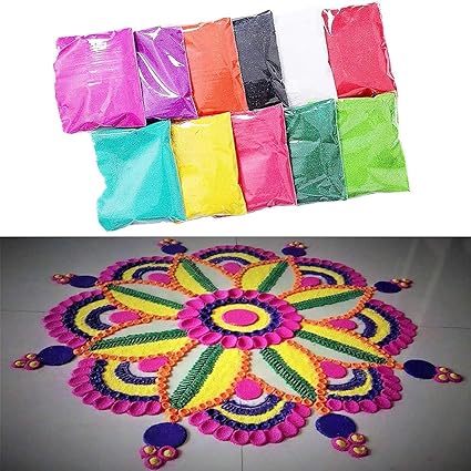 Краски для ранголи – 10 разных цветов – 10 пакетов по 100 г – Праздничные/яркие цвета для Дивали, украшение ранголи, подарок на Дивали