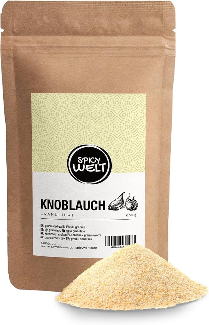 Острый гранулированный чеснок Welt (500 г) – сушеный чеснок для маринадов, мяса, гриля, рыбы, запеченного картофеля, пиццы и овощей Уникальный вкус и хрустящая текстура 100% натуральный, без добавок