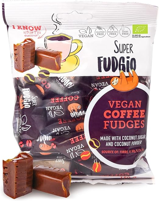 Органические конфеты SUPER FUDGiO - веганские и безглютеновые, со вкусом кофе - органические карамельные конфеты без пальмового масла - с органическим кокосовым молоком и кокосовым сахаром | 150 г