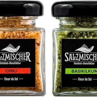 Изысканный подарочный набор с 2 упаковками соли с чили и базиликом по 35 г, смесью соли Fleur de Sel, идеальная идея для подарка (набор 1: Чили, базилик).