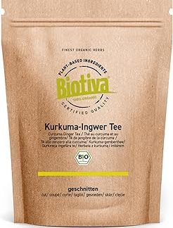 Biotiva Turmeric & Ingwer Tee Bio 250 г - куркума куркума (Curcuma longa) и Ingwerwurzel (Zingiber officinale) getrocknet - Abgefüllt und kontrolliert in Deutschland