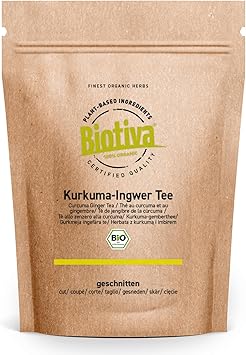 Biotiva Turmeric & Ingwer Tee Bio 250 г - куркума куркума (Curcuma longa) и Ingwerwurzel (Zingiber officinale) getrocknet - Abgefüllt und kontrolliert in Deutschland
