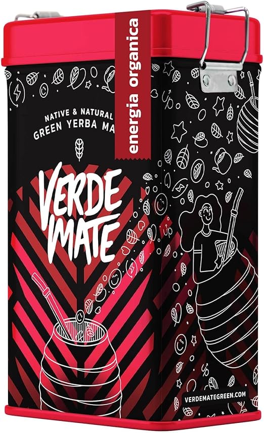Verde Mate Energia Organica 0.5 kg | Yerbera | Металлическая банка с дозатором | Органический, бодрящий мате 500 г | Бразильский | Зеленый мате | Мате из Бразилии | Высушенный на воздухе