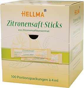 Лимонный сок в стиках Hellma, 100 шт., по 4 мл каждый, кислый вкус - упаковка для пополнения 400 мл - концентрированный напиток, подходит для кофе, чая, веганский.