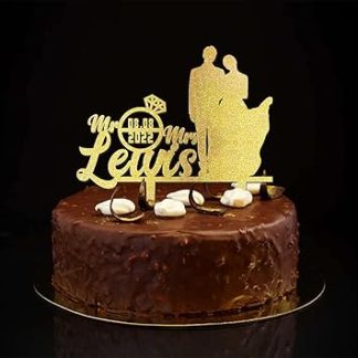 Индивидуальный топпер для свадебного торта с золотыми блестками в виде силуэтов молодоженов «Мистер и миссис» — забавный топпер для свадебного торта, подарков на помолвку и для помолвки.