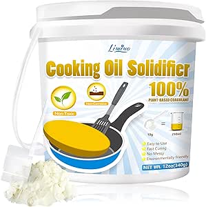 Порошок-отвердитель для растительного масла - 340 г порошка для отвердевания использованного масла для жарки, масла для утилизации до 8,5 л, 100% растительный отвердитель для растительного масла.