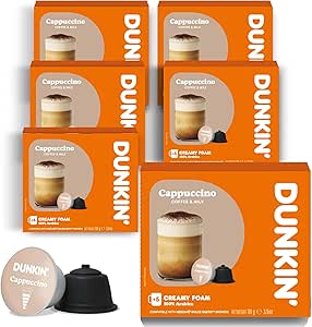 Капучино Dunkin' Donuts – 60 кофейных капсул Совместимо с кофемашинами Dolce Gusto Растворимый капучино Сливочный, сладкий и сбалансированный вкус Оригинальный вкус DUNKIN из Италии