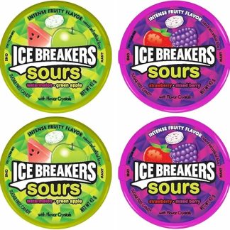 Набор Ice Breakers для кислых конфет и леденцов - фруктовые леденцы Ice Breakers (арбуз, зеленое яблоко и ягодная смесь), без сахара - подарочный набор (4 x 42 г)