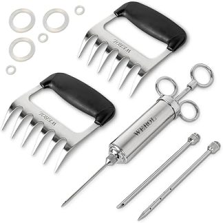 Набор для приготовления рваной свинины. В комплект входят клешни для рваной свинины, клешни для мяса и шприц для жарки.