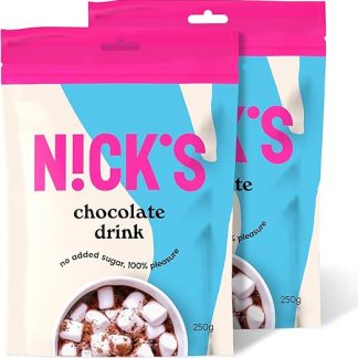 Горячий шоколад NICKS Chocodrink без добавления сахара, высококачественный какао, подходит для кето-диеты, веганский, без глютена (250 г x 2 штуки)
