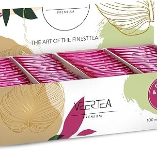 Чайный набор Veertea - Малина-Клюква - 100 чайных пакетиков, упакованных в индивидуальные конверты - Тщательно отобранные - Большая упаковка, подарочный набор для любителей чая