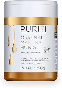 Мед манука PURITI MGO 100+ 250 г из Новой Зеландии с сертифицированным содержанием метилглиоксаля — лабораторные испытания, прямой импорт, чистый натуральный продукт, без добавок.