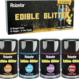 Набор съедобных блесток Roizefar, 4 цвета, съедобный порошок блесток без вкуса, съедобные блестки для торта/съедобные блестки для напитков на Пасху и Рождество, 4 г/банка