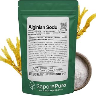 Порошок альгината натрия SaporePuro 100 г – Загуститель, желирующий и стабилизирующий агент – Идеально подходит для молекулярной кухни – Без глютена