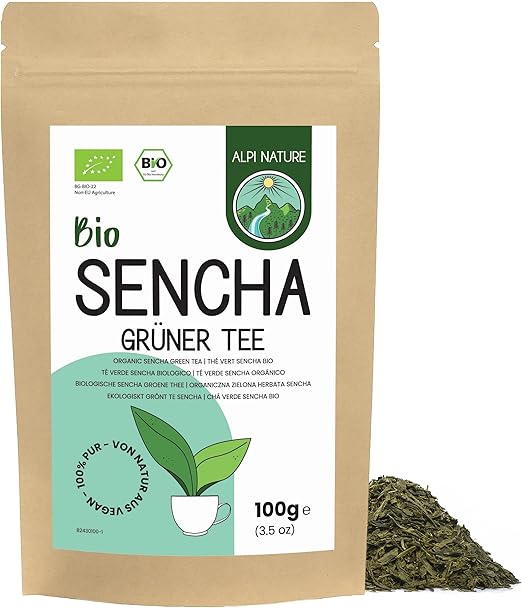 Органический зеленый чай Сенча от Alpi Nature, 100 г, рассыпной чай Сенча, с натуральным кофеином.
