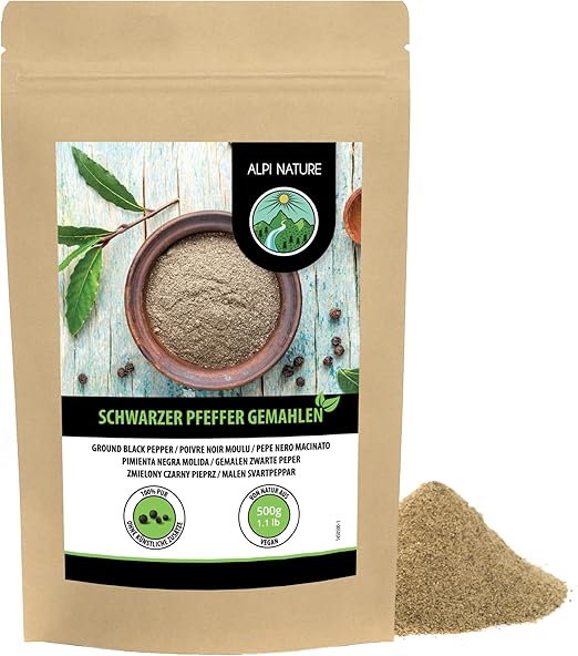 Молотый черный перец Alpi Nature 500 г, молотый черный перец горошком, порошок черного перца для приготовления пищи.