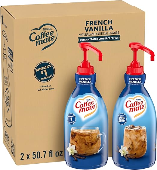 Сливки для кофе NESTLE Coffee Mate, французская ваниль, флакон с дозатором 1,5 л, упаковка из 2 штук.