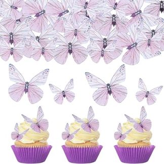 Набор из 72 съедобных украшений для торта с бабочками, фиолетовые съедобные украшения для торта, бабочки, украшение для торта, для свадьбы, дня рождения, крещения.