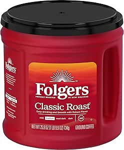 Молотый кофе Folgers Classic Roast, средняя обжарка, банка 25,9 унций.