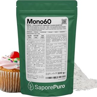 SaporePuro Mono60 – моно- и диглицериды жирных кислот 200 г – растительный, безглютеновый пищевой эмульгатор для мороженого, сорбетов, маргарина, кремов и кондитерских изделий.
