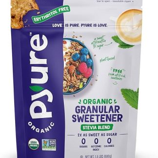 Гранулированный заменитель белого сахара Pyure Organic Stevia Blend, 0 углеводов, 0 сахара, 0 калорий, растительный подсластитель на основе стевии для кето-диеты, 1,5 фунта (24 унции)