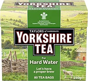 Йоркширский чай для жесткой воды - Освежающий, крепкий, черный английский чай для регионов с жесткой водой - Изготовлен из экологически чистых источников - 80 чайных пакетиков