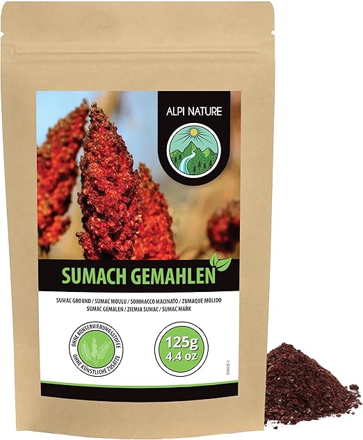 Сумах, 125 г, порошок, молотая специя из уксусного дерева, бережно высушенная и измельченная, натуральная, веганская, восточная.