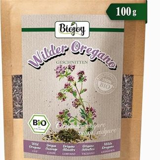 Органический дикий орегано Biojoy (100 г), сушеный и нарезанный, идеально подходит для приготовления чая или в качестве пряности (Origanum vulgare subsp. vulgare).