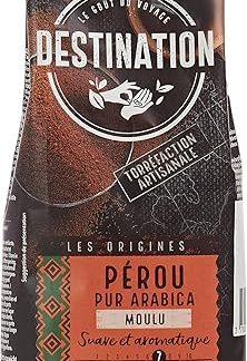 Destination - Органический молотый кофе перуанского происхождения - 2 упаковки по 250 г - 100% чистый арабский кофе - обжаренный вручную - высокая интенсивность вкуса