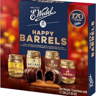 Шоколадный подарочный набор E.Wedel Подарочная коробка шоколадных конфет с ликером Happy Barrels 1 упаковка 200 г Коробка шоколадных конфет с алкогольной начинкой Рождественский шоколад
