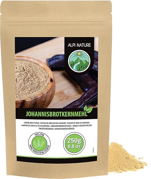 Порошок рожкового дерева Alpi Nature 250 г, мука из семян рожкового дерева, порошок из семян в качестве заменителя крахмала.