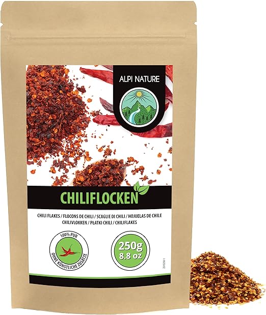 Хлопья чили Alpi Nature 250 г, сушеные перцы чили Capsicum Annuum, острые хлопья чили для приготовления пищи.