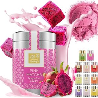 Порошок чая матча Tea Uniqo Pink - идеально подходит для напитков, мороженого, латте, коктейлей, выпечки или приготовления пищи, порошок драконьего фрукта, 100% натуральный, консервированный, суперфуд, порошок драконьего фрукта.