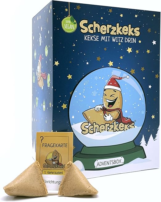Scherzkeks® — Премиум-адвент-бокс с 24 печеньями Веселые печенья с забавными вопросами в декоративной рождественской коробке — в качестве адвент-календаря, для Рождества, для эльфов, на Новый год, подарочный набор