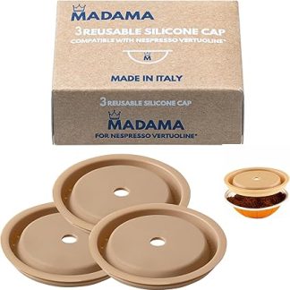 Madama - Многоразовая крышка для капсул Nespresso Vertuo и VertuoLine, многоразовая и совместимая. Пищевой силикон. 100% Сделано в Италии. Упаковка из 3 крышек.