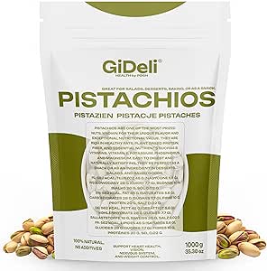 Жареные и соленые фисташки GiDeli, 1 кг в скорлупе – сытная закуска, идеально подходящая для аперитивов и вечеринок.