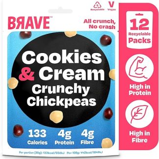 Жареный нут BRAVE: печенье со сливками - белковые закуски, полезные закуски, веганские, с высоким содержанием белка, низкокалорийные, низкокалорийные, низкокалорийные, закуски для детей, богатые