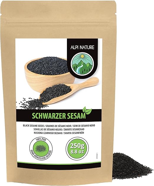 Семена черного кунжута Alpi Nature 250 г, сырые семена черного кунжута для приготовления пищи и выпечки.