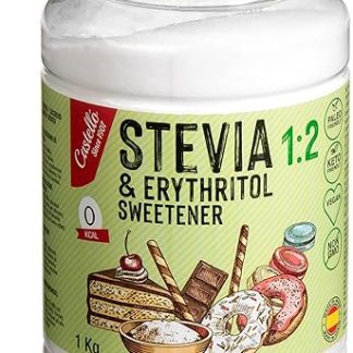 Стевия + эритритол, подсластитель 1:2 1 г = 2 г сахара Подсластитель со 100% натуральным ароматизатором - 0 калорий - 0 гликемический индекс - Кето и палео - 0 чистых углеводов - Без ГМО - Castello с 1907 года - 1 кг