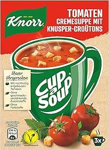 Knorr Cup a Soup — сливочный томатный суп с хрустящими гренками, вкусный овощной суп без усилителей вкуса и красителей, 12 x 57 г