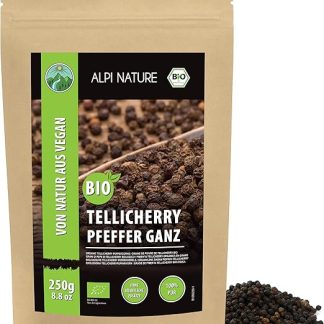 Органический черный перец Телличерри Alpi Nature, 250 г, цельные зерна перца Телличерри для приготовления пищи.