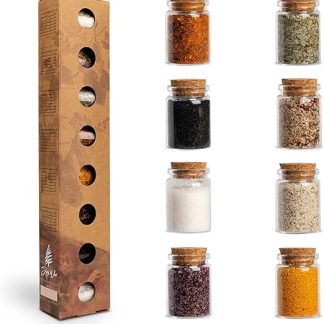 SIMPLY WOOD — изысканные соли, сорта со всего мира, идеальный подарочный набор морской соли: 8 x 25 г, 200 г, фиолетовое издание.