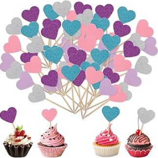 Украшения для кексов в форме сердечек, разноцветные блестящие сердечки для украшения кексов, мини-торт на день рождения, украшение для закусок, годовщина свадьбы, день рождения, День святого Валентина.