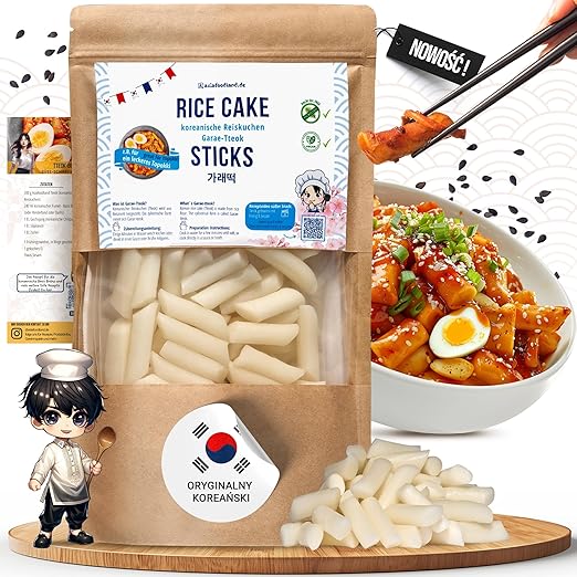 asiafoodland - Натуральные рисовые лепешки - Рисовые палочки - Рисовый брикет - Рисовая лапша - например, для ттокпокки/топокки, 1 упаковка (1 x 400 г)