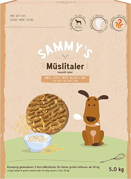 Sammy's Müslitaler | Хрустящие лакомства для собак, 5 злаков, для вашего большого пушистого носа (от 30 кг) | 5 кг