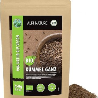 Органические семена тмина Alpi Nature, 250 г, цельные семена тмина для приготовления пищи и выпечки.