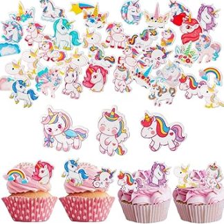 OSDUE 80 шт., съедобный розовый единорог, украшение для торта, топперы для кексов, бумажное украшение для торта, день рождения, свадьба, детский праздник