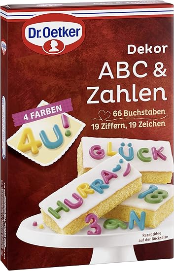 Набор для украшения тортов Dr. Oetker ABC and Number Decoration, 58 г, съедобные буквы, цифры и знаки препинания, для украшения тортов и пирожных, на основе какао-масла и сухого молока.